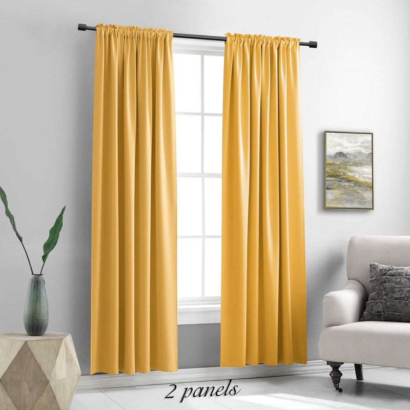 DONREN Gold Yellow Curtains for Bedroom - Thermal Insulated Room Darkening Rod Pocket Curtain Panels (52 W x 90 L,2 Panels) - Image 2